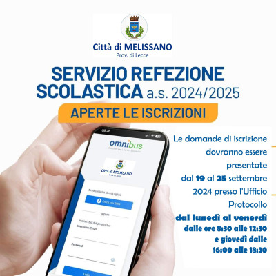 Servizio refezione scolastica A.S. 2024/2025. Aperte le iscrizioni